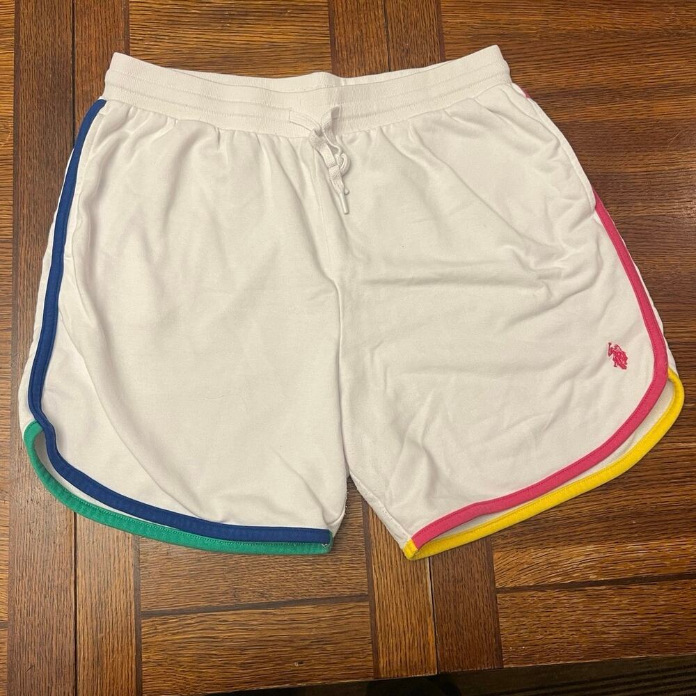 U.S. Polo Assn White Lounge Shorts Rainbow Trim Multicolor Athletic Pajama L NEW - Picture 4 of 9